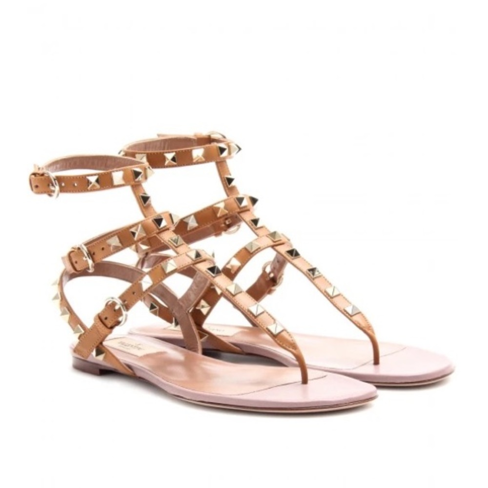 Valentino Rockstud Sandals in Tan